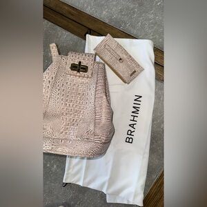 Brahmin Croc-Embossed Backpack with Matching Card Wallet